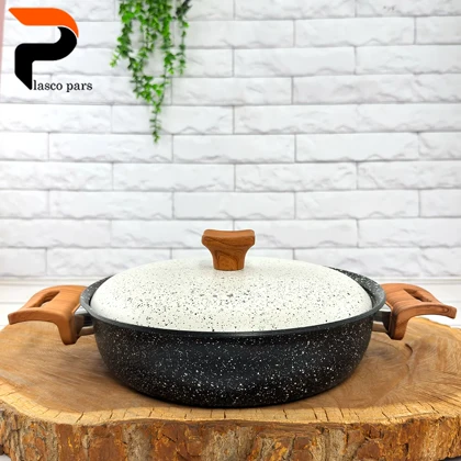 تابه 24 دودسته دسته چوبی گرانیتی مشکی سفید هاناتک