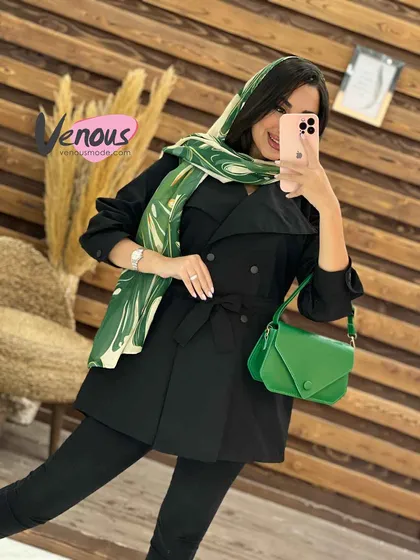 مانتو داکرون چهاردکمه کمردار