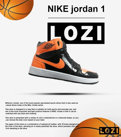 کفش کتانی مردانه و زنانه ساق‌دار مشکی نارنجی ورنی NIKE jordan 1