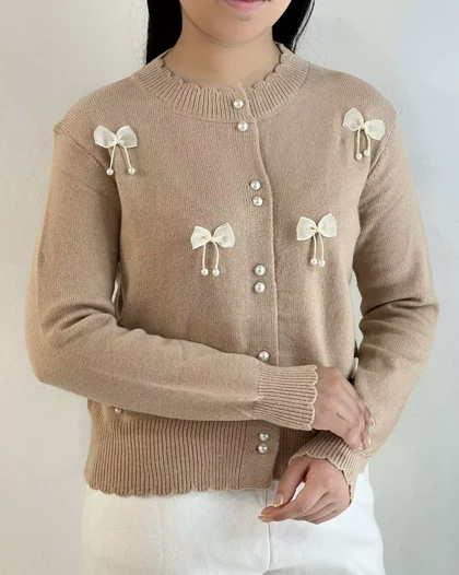 ژاکت بافت جلو دکمه پاپیون کد 5319