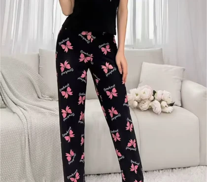 شلوار پیژامه مخمل طرح پاپیونی وارداتی دبی