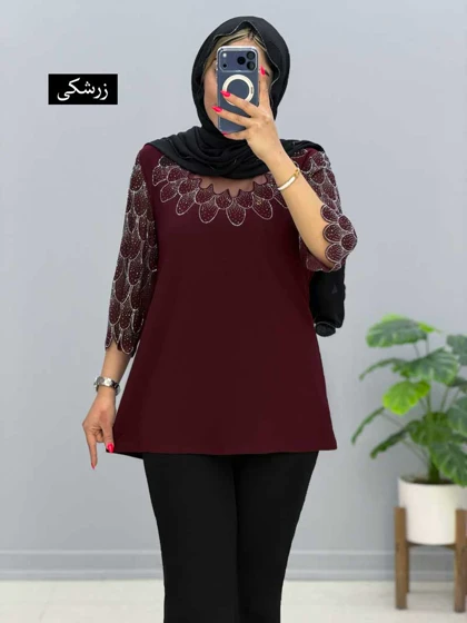 بلوز یقه گرد کرپ طاووس کد 205624