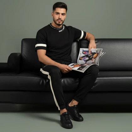 ست تیشرت و شلوار مردانه بنگال کش مدل Salar-مشکی