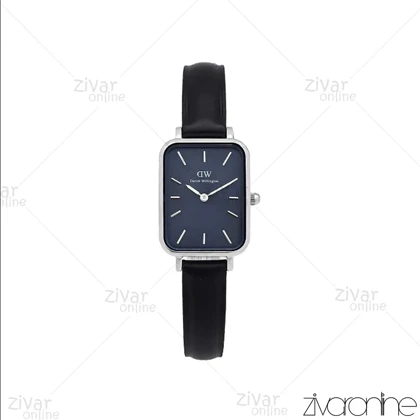 ساعت دنیل ولینگتون زنانه کوادرو قاب سیلور صفحه سرمه ای بند چرم 106576