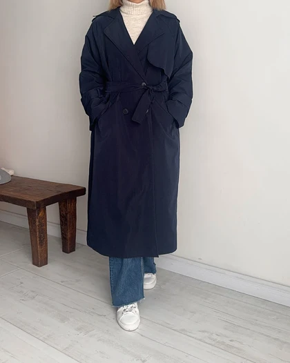 ترنچ کت Drop سرمه ای (قد بلند)