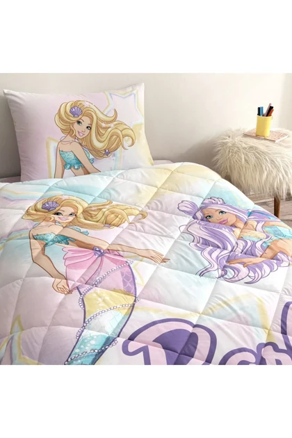 سرویس روتختی یک نفره Taç مدل Barbie Mermaid پلی‌استر - چندرنگ