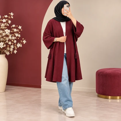 مانتو کیمونو پارچه کراش جلوباز کد 6080