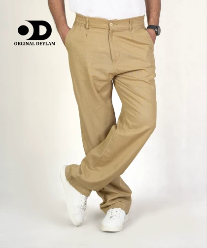 شلوار بگ لینن نخودی مردانه قد 110 سانت فوق العاده با کیفیت و خنک