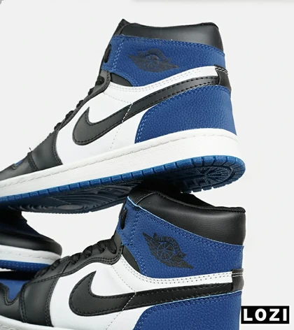 کفش کتانی مردانه و زنانه ساق‌دار مشکی آبی سفید NIKE jordan 1