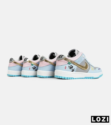 کفش کتانی مردانه و زنانه آبی طوسی طلایی نایک NIKE Dunk Low Remastered