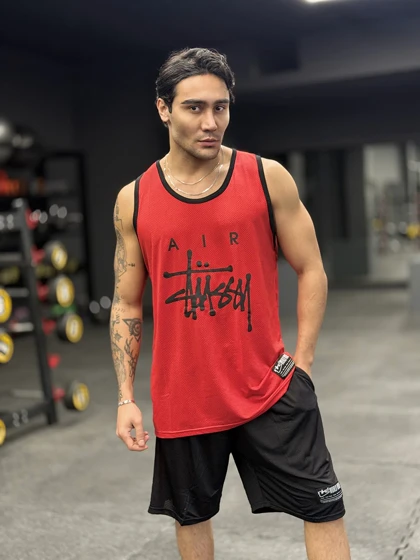 ست بسکتبالی نایک استاسی (Nike Air x Stussy) پارچه فلامنت آجری (8 رنگ)