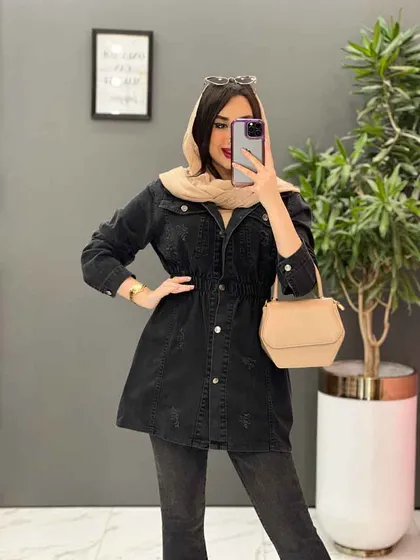 مانتو جین کمرکش چاک‌دار
