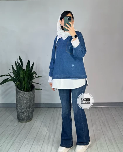 تونیک مانتویی جین(پیش فروش2)