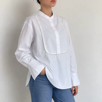 شومیز مجلسی سفید مروارید دوزی H and M اصل سایز 1 کد 3381