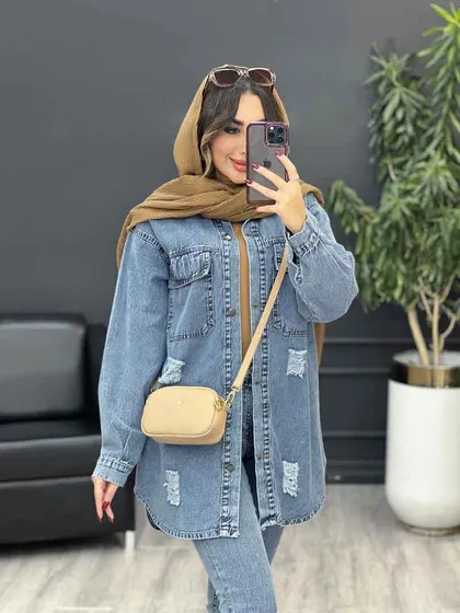 مانتو جین جیب پاکتی لاوین