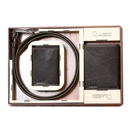 ست هدیه کیف پول و کمربند چرمی مدل CLASSIC کلاسیک SBC0010