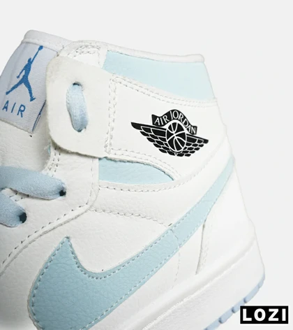 کفش کتانی ساق‌دار مردانه و زنانه سفید آبی NIKE jordan 1 مدل 7687