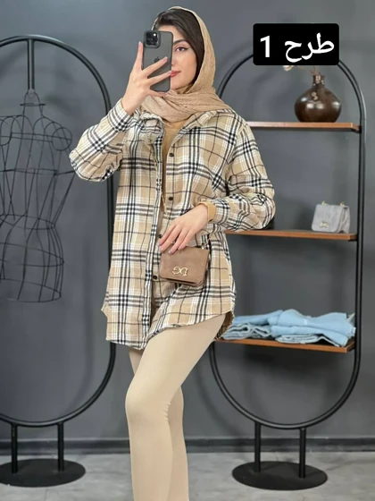 مانتو پشمی چهارخونه ساتین کد 1363