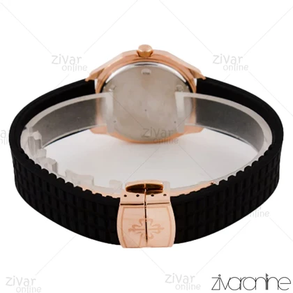 ساعت پتک فیلیپ آکوانا زنانه قاب رزگلد صفحه مشکی دور نگین 105767