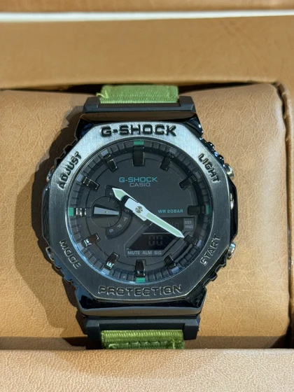 ساعت جی شاک2100بند برزنتی سبز