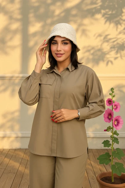 شومیز لینن آستین پاکتی زنانه