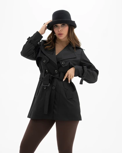 بارانی زنانه مدل شنل‌دار دکمه‌ای قد 77 آستردار