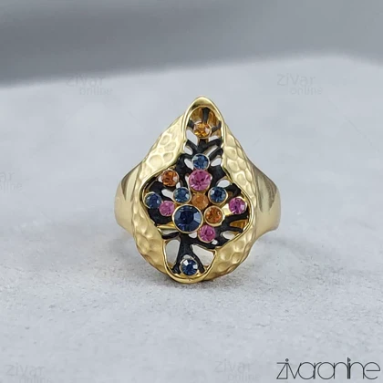 انگشتر زنانه کلیو طلایی نگین رنگی 30103