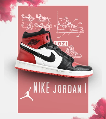 کفش کتانی مردانه و زنانه ساق‌دار مشکی قرمز سفید NIKE jordan 1 مدل 7148