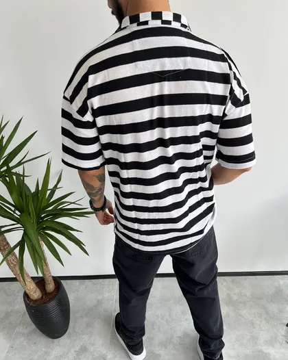 پیراهن رینگر پنبه استین کوتاه PULL&BEAR سفید مشکی