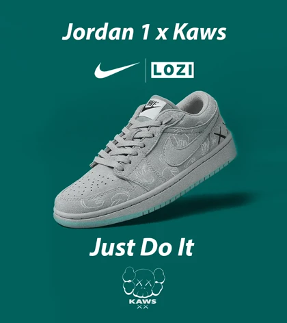 کفش کتانی مردانه و زنانه طوسی Jordan 1 x Kaws مدل 6913