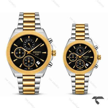 ساعت ست سیکو VIP رفرنس 31696 دورنگ طلایی صفحه مشکی Seiko-11470-S