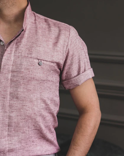 پیراهن لینن یقه فرنچ آستین کوتاه sh110