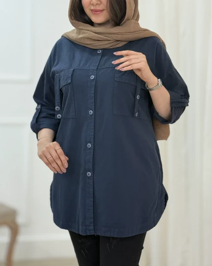 مانتو زنانه لینن جیب‌دار کد 1698