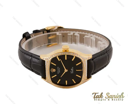 ساعت رولکس زنانه طلایی بند چرم نگین‌دار Rolex-3940-L
