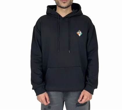 هودی مشکی کلاهدار اورسایز مردانه مشکی MONO با لوگوی لوزی و چاپ پشت