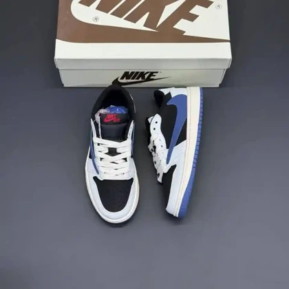 کفش نایک ایر جردن وان لو تراویس اسکات مشکی آبی Nike Air Jordan 1 Low Travis Scott Black Blue