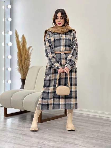 پیراهن بلند چهارخونه آستین پیله