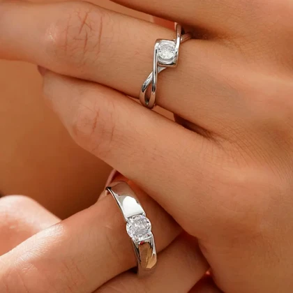 حلقه ست نقره نگین‌دار 2201 - انگشتر ازدواج/نامزدی