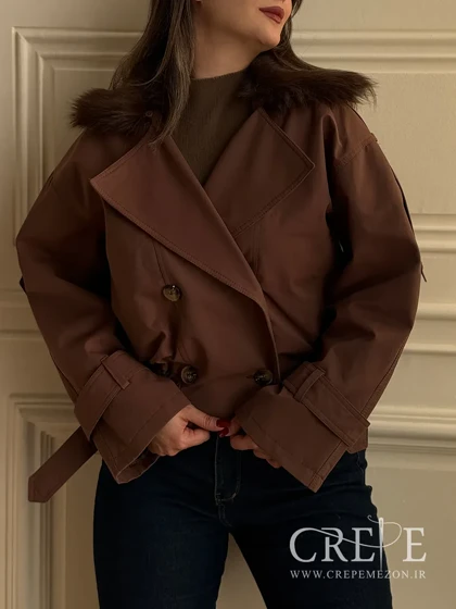 بارانی کراپ یقه خزدار