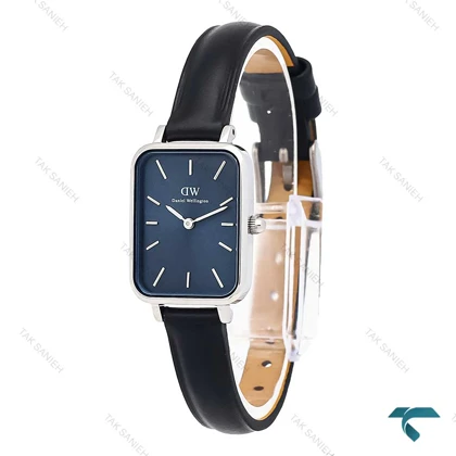 ساعت دنیل ولینگتون زنانه مستطیلی بند چرم مشکی صفحه سرمه ای DW-6576-L