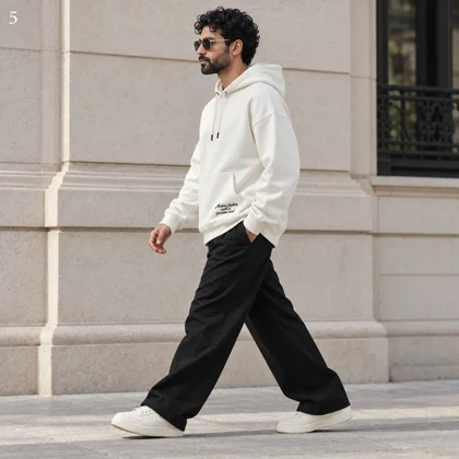 هودی مردانه اورسایز باکسی طرح گلدوزی اسب Modern Fashion سفید پرسیسکا