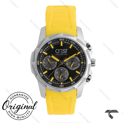 ساعت کرست مردانه 6323-2 صفحه مشکی بند زرد Crest-11004-G