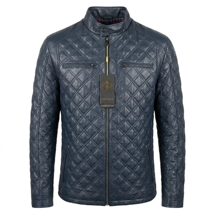 کاپشن چرم طبیعی طرح دوخت لوزی دوبل با الیاف ترموتن مردانه برند Giotelli