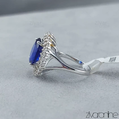 انگشتر جواهری نقره ای با نگین آبی 30133