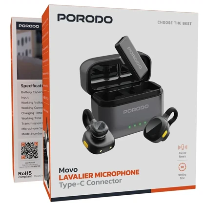 میکروفون یقه ای بی سیم پورودو Porodo مدل PDLAMPHF76BK تایپ سی