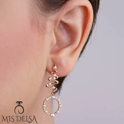 گوشواره مارپیچ مروارید و نگین ژوپینگ