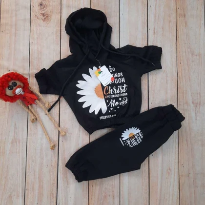 بلوزشلوارک مشکی دخترانه بابونه