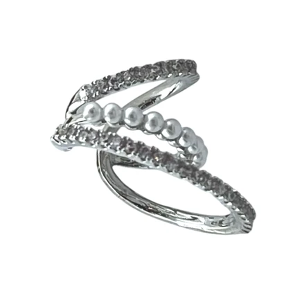 ایرکاف زنانه مدل اورویا طرح چندحلقه‌ای با مروارید و نگین نقره‌ای