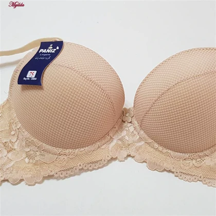 ست شورت و سوتین زنانه پانیذ مدل فنردار بند متحرک کاپ اسفنجی کرم