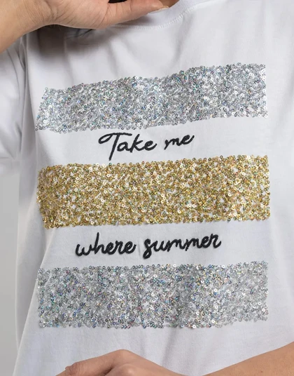 یقه گرد ترکیب پولکی افقی و گلدوزی